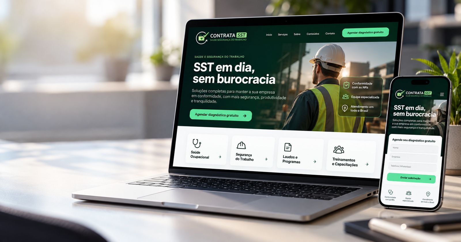 Novo site da ContrataSST no computador e no celular